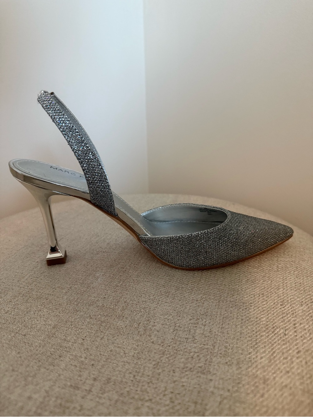Marc Fisher Silver Glitter Slingback Pointed Pumps - Picture 5 of 9